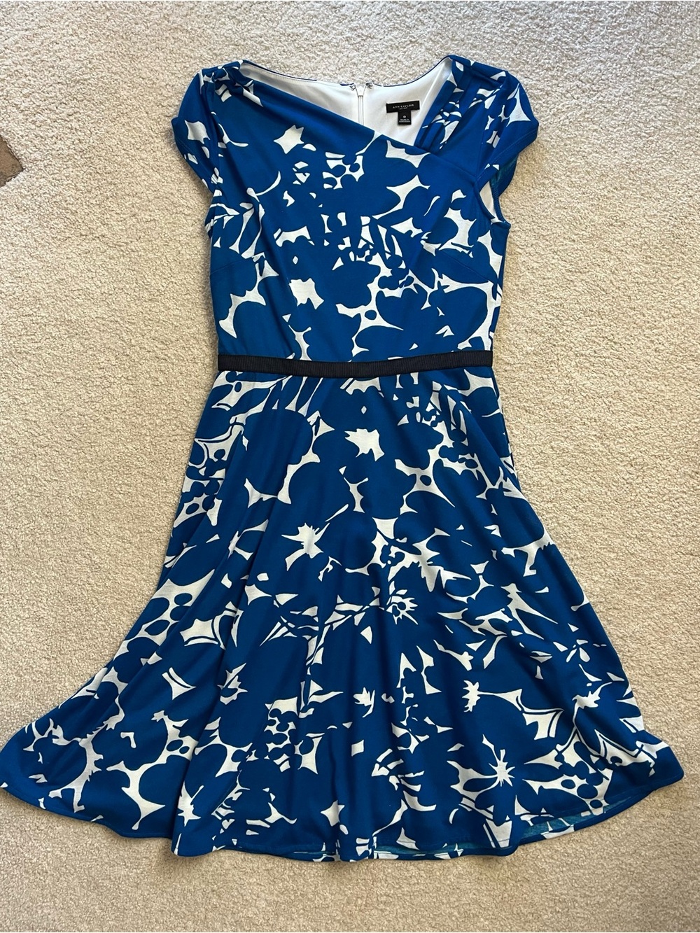Ann Taylor Vibrant Royal Blue and White Floral Fit-and-Flare Mini Dress